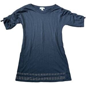 Ella Moss Black Studded Bottom Tee Shirt Dress Ruched Sleeve Girls Size 7-8